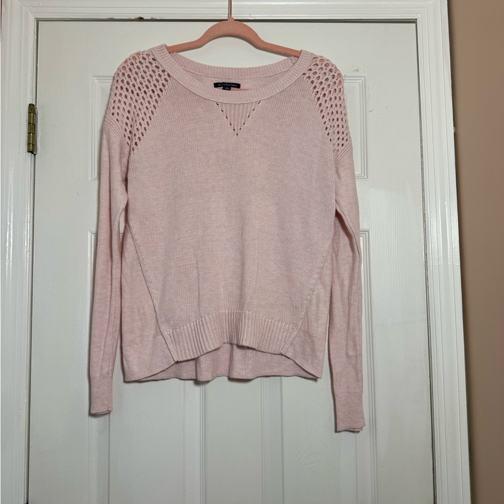 Pink Knit Sweater with Mesh Details